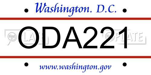 ODA221 District Of Columbia License Plate