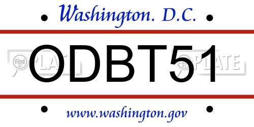 ODBT51 District Of Columbia License Plate