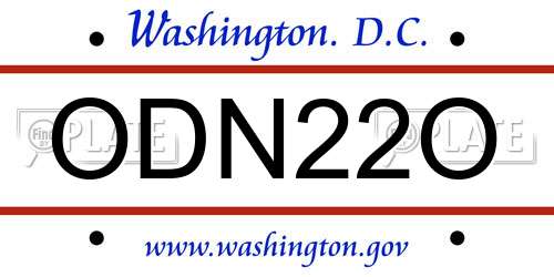 ODN22O District Of Columbia License Plate