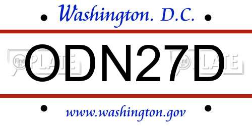 ODN27D District Of Columbia License Plate