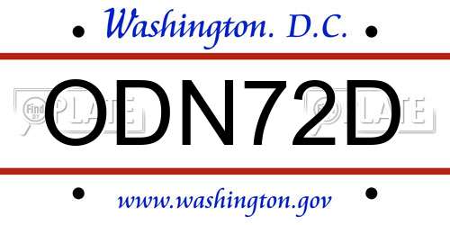 ODN72D District Of Columbia License Plate