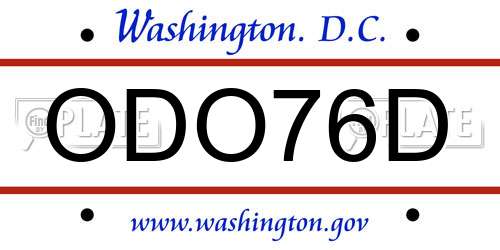 ODO76D District Of Columbia License Plate
