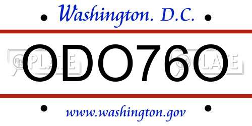 ODO76O District Of Columbia License Plate