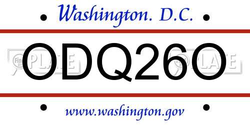 ODQ26O District Of Columbia License Plate