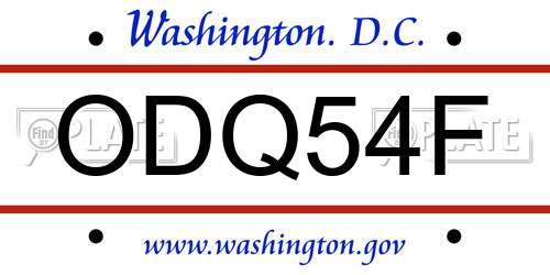 ODQ54F District Of Columbia License Plate