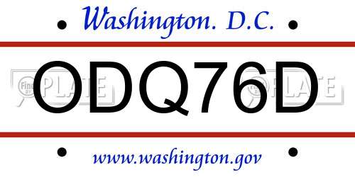 ODQ76D District Of Columbia License Plate