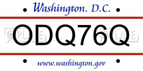 ODQ76Q District Of Columbia License Plate