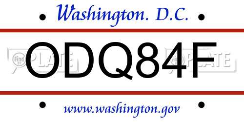 ODQ84F District Of Columbia License Plate