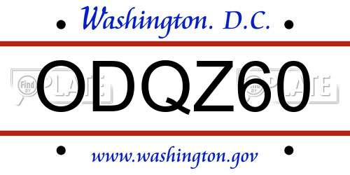 ODQZ60 District Of Columbia License Plate