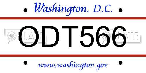 ODT566 District Of Columbia License Plate