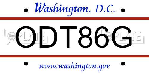 ODT86G District Of Columbia License Plate