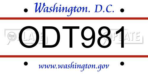 ODT981 District Of Columbia License Plate