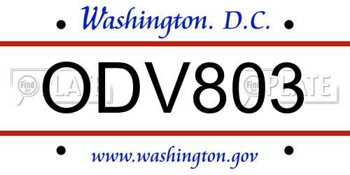 ODV803 District Of Columbia License Plate