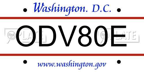 ODV80E District Of Columbia License Plate