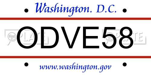 ODVE58 District Of Columbia License Plate
