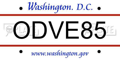 ODVE85 District Of Columbia License Plate