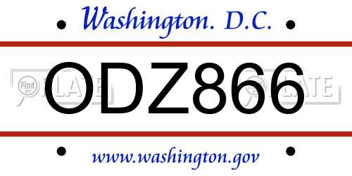 ODZ866 District Of Columbia License Plate