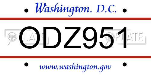 ODZ951 District Of Columbia License Plate