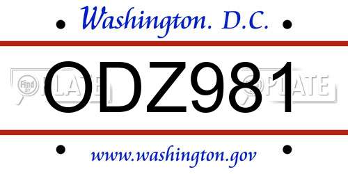 ODZ981 District Of Columbia License Plate