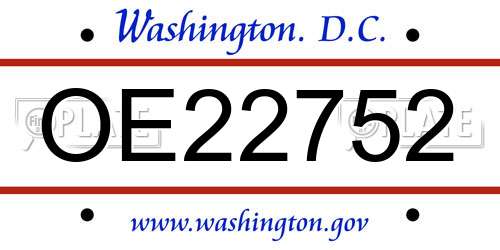 OE22752 District Of Columbia License Plate