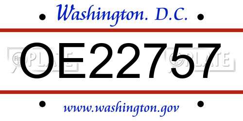 OE22757 District Of Columbia License Plate
