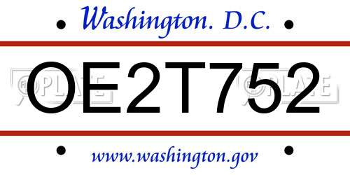 OE2T752 District Of Columbia License Plate