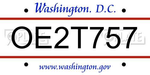 OE2T757 District Of Columbia License Plate