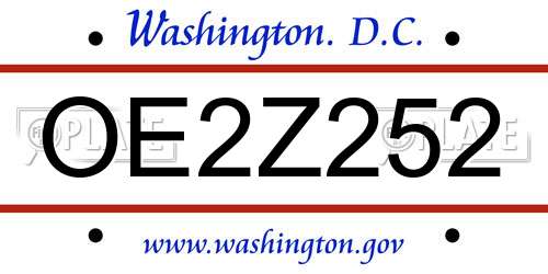 OE2Z252 District Of Columbia License Plate