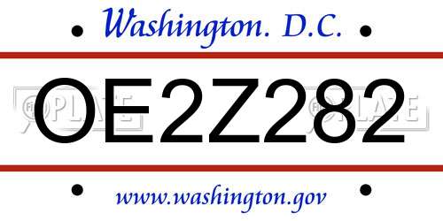 OE2Z282 District Of Columbia License Plate