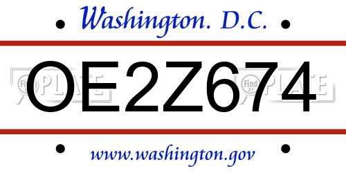 OE2Z674 District Of Columbia License Plate