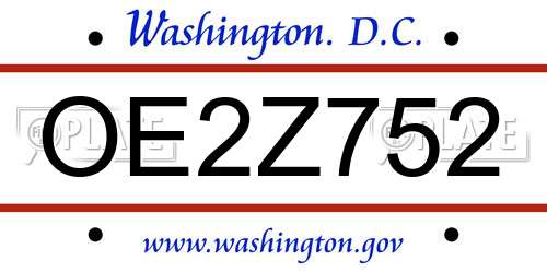OE2Z752 District Of Columbia License Plate