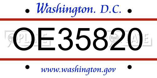 OE35820 District Of Columbia License Plate