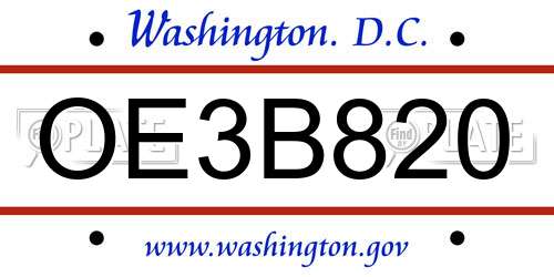 OE3B820 District Of Columbia License Plate