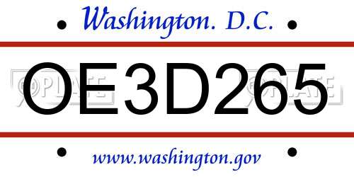 OE3D265 District Of Columbia License Plate