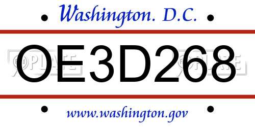 OE3D268 District Of Columbia License Plate