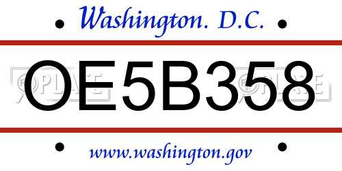 OE5B358 District Of Columbia License Plate