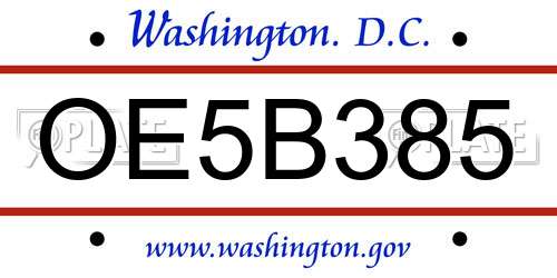 OE5B385 District Of Columbia License Plate