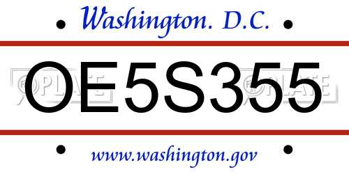 OE5S355 District Of Columbia License Plate