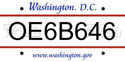 OE6B646 District Of Columbia License Plate