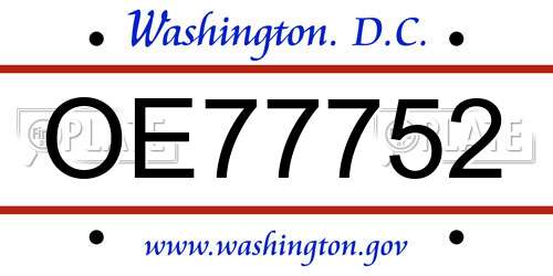 OE77752 District Of Columbia License Plate