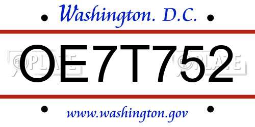 OE7T752 District Of Columbia License Plate
