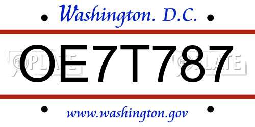 OE7T787 District Of Columbia License Plate