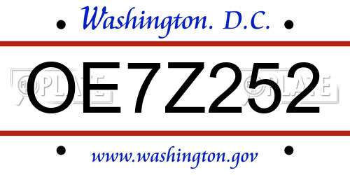 OE7Z252 District Of Columbia License Plate