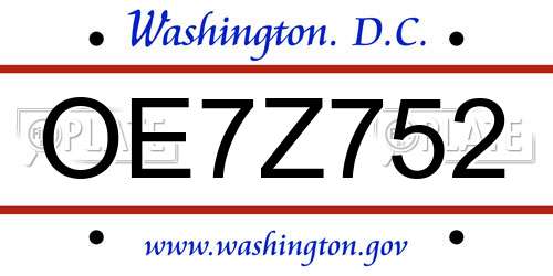 OE7Z752 District Of Columbia License Plate