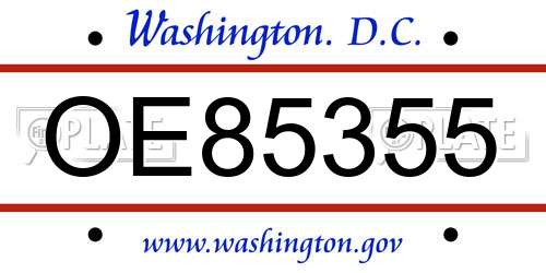 OE85355 District Of Columbia License Plate