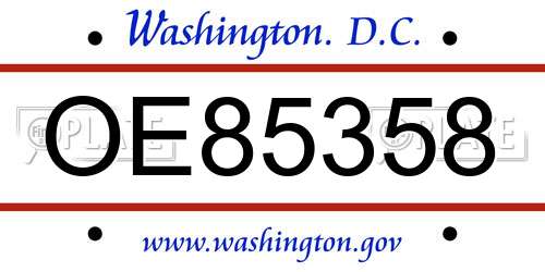 OE85358 District Of Columbia License Plate