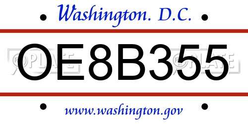 OE8B355 District Of Columbia License Plate