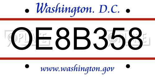 OE8B358 District Of Columbia License Plate