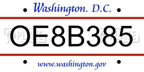 OE8B385 District Of Columbia License Plate