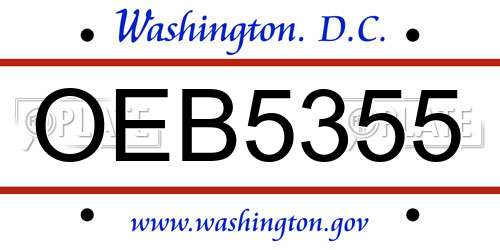 OEB5355 District Of Columbia License Plate